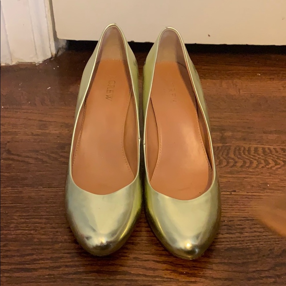 J Crew gold metallic wedges